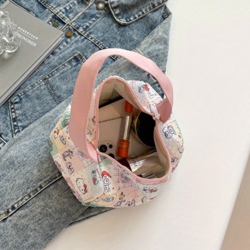 Hello Kitty Makeup Bag with Contrasting Colors, Large Capacity Cute Storage Bag
